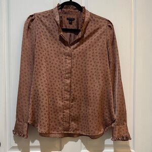 Ann Taylor Tan Blouse with Heart Design
